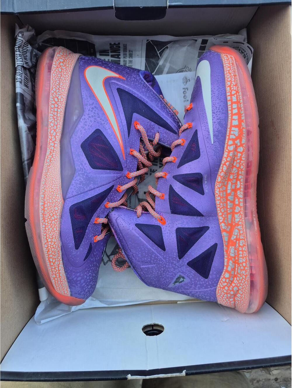 Nike LeBron 10 Basketball Shoes Purple Orange Size 10
